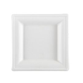 50 Piatti quadrati monouso in canna da zucchero 16x16cm bianco Signor Bio