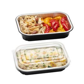 Pack 25 Contenitori alluminio stirato 2 porzioni + coperchio in R-PET Cuki (DELI
