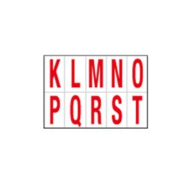 Foglio con 10 lettere autoadesivi da K a T rosso/bianco 56x99mm