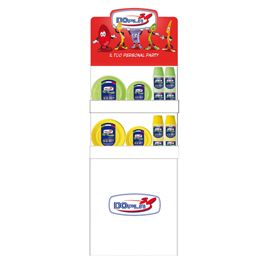 Espositore da terra Mini con piatti e bicchieri Reuse giallo e verde Dopla