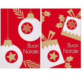 Biglietto Natale doppio 9x14cm cartoncino rosso fantasie assortite Sadoch