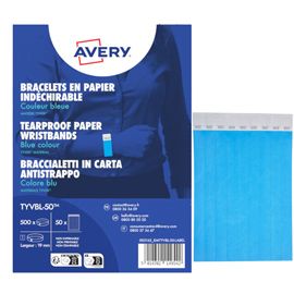 Conf. 500 braccialetti identificativi in Tyvek® blu fluo 256x19mm (10et/fg 50fg