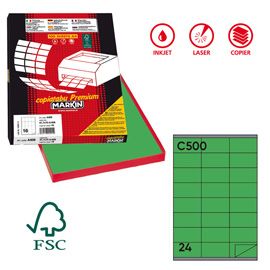 Etichetta adesiva C/500 verde 100fg A4 70x36mm (24et/fg Markin