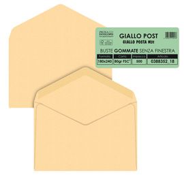 500 buste GIALLO POSTALE gommata carta riciclata FSC® 180x240mm 80gr Pigna Envel