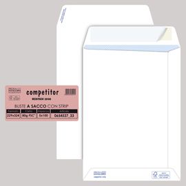 100 buste sacco COMPETITOR FSC® bianca strip adesivo 230x330mm 80gr Pigna Envelo