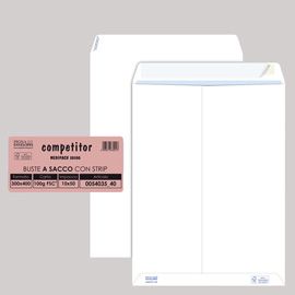 50 buste sacco COMPETITOR FSC® bianca strip adesivo 300x400mm 80gr Pigna Envelop