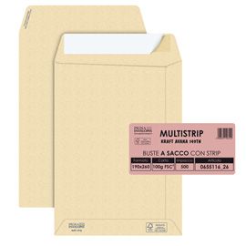 500 buste saccoMULTI STRIPavana carta ric. FSC®strip ades.190x260mm 100gr Pigna