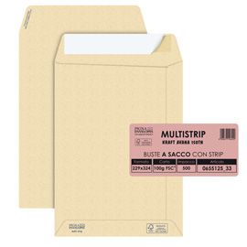 500 buste saccoMULTI STRIP avana carta ric.FSC®strip adesivo230x330mm 100g Pigna