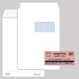 500 buste sacco CompetitorFSC®bianca strip adesivo c/finestra 23x33cm 100gr Pign