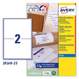 Etichetta adesiva J8168 bianca 25fg A4 199,6x143,5mm (2et/fg inkjet Avery