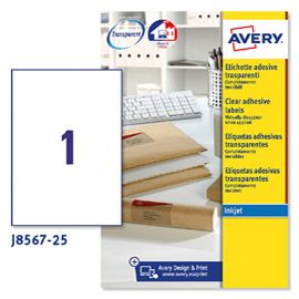 Poliestere adesivo J8567 trasparente 25fg A4 210x297mm (1et/fg inkjet Avery