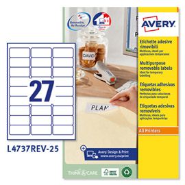 Etichetta adesiva L4737REV bianca rimovibili 25fg A4 63,5x29,6mm (27et/f laser