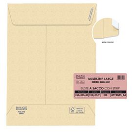 250 buste sacco MULTI STRIP LARGE avana carta ric. 250x353x40mm 120gr Pigna Enve