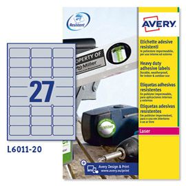 Poliestere adesivo L6011 argento 20fg A4 63,5x29,6mm (27et/fg laser Avery