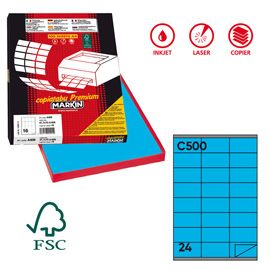 Etichetta adesiva C/500 blu 100fg A4 70x36mm (24et/fg Markin