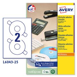 Etichetta adesiva L6043 bianca CD/DVD 25fg A4 D117 foroD41mm (2et/fg laser