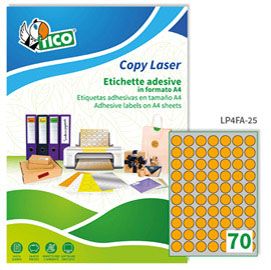 Etichetta adesiva arancio fluo 70fg A4 tonda D25mm (70et/fg Tico