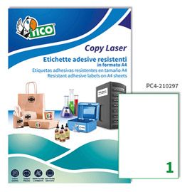Poliestere adesivo PC4 trasparente 100fg A4 210x297mm (1et/fg laser Tico