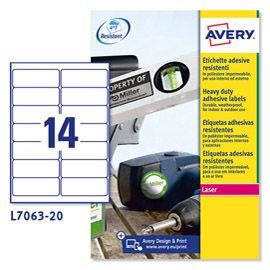 Poliestere adesivo L7063 bianco 20fg A4 99,1x38,1mm (14et/fg laser Avery