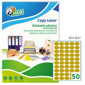 Etichetta adesiva GL4 ovale oro satinata 100fg A4 36x27mm (50et/fg Tico