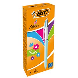 Scatola 12 penna sfera scatto 4 COLOURS FUN 1,0mm BIC