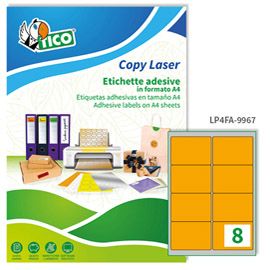 Etichetta adesiva LP4F arancio fluo 70fg A4 99,1x67,7mm (8et/fg Tico