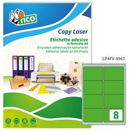 Etichetta adesiva LP4F verde fluo 70fg A4 99,1x67.7mm (8et/fg Tico