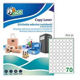 Poliestere adesivo PC4 trasparente 100fg A4 D25mm (70et/fg laser Tico