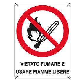 CARTELLO ALLUMINIO 16,6x23,3cm 'Vietato fumare e usare fiamme libere''