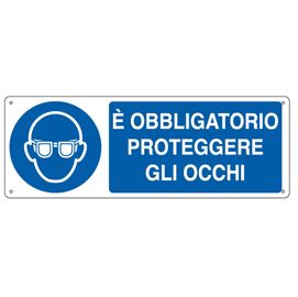 CARTELLO ALLUMINIO 35x12,5cm 'E' obligatorio proteggere gli occhi''