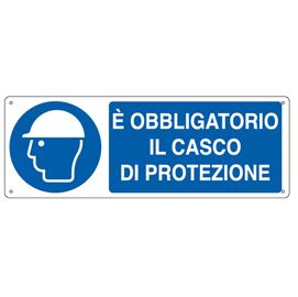 CARTELLO ALLUMINIO 35x12,5cm 'E' obligatorio il casco di protezione''