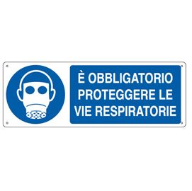 CARTELLO ALLUMINIO 35x12,5cm 'E' obligatorio proteggere le vie respiratorie''