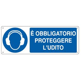 CARTELLO ALLUMINIO 35x12,5cm 'E' obligatorio proteggere l'udito''