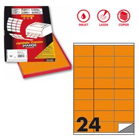Etichetta adesiva C/500 arancio fluo 100fg A4 70x36mm (24et/fg Markin