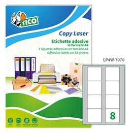 Etichetta adesiva LP4W bianca 100fg A4 70x70mm (8et/fg Laser Tico