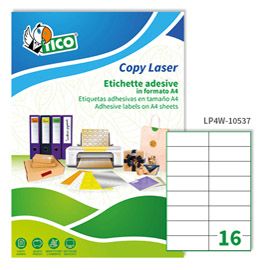 Etichetta adesiva LP4W bianca 100fg A4 105x37mm (16et/fg Laser Tico