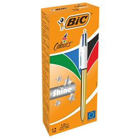 Scatola 12 penne sfera a scatto 4Colors Shine oro BIC