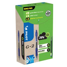 Green pack 12penne + 12 refill roller gel scatto G-2+ 0,7mm blu PILOT