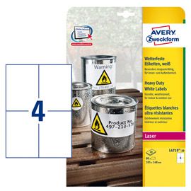 Poliestere adesivo L4719 bianco 20fg A4 105x148mm (4et/fg laser Avery