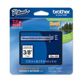 NASTRO BROTHER TZe121 9MMx8MT NERO/TRASPARENTE