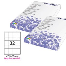 Etichetta adesiva bianca 100fg A4 47,5x35mm (32et/fg angoli tondi STARLINE