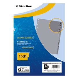 Divisori numerici (1-31 in PP 31 tacche F.to A4 MAXI 24,5x30cm Grigio Starline