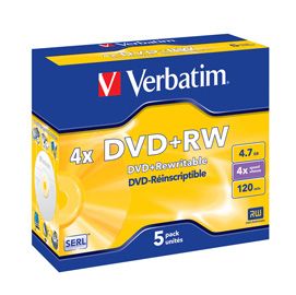 SCATOLA 5 DVD+RW JEWEL CASE 4X 4.7GB 120MIN. SERIGRAFATO