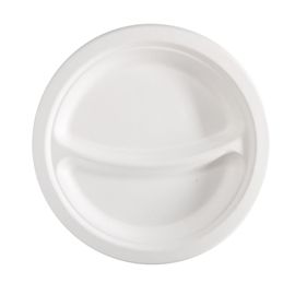 50 Piatti a 2 scomparti monouso in canna da zucchero D23cm bianco Signor Bio