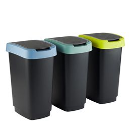 Kit 3 pattumiere c/coperchio basculante 50Lt (grigio/verde/lime Rotho