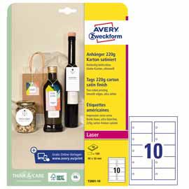 Cartellini stampabili con bordi lisci bianchi 90x50mm 10fg (10cart/fg Avery