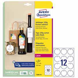 Cartellini stampabili bordi lisci D60mm 10fg(12cart/fg bianco Avery