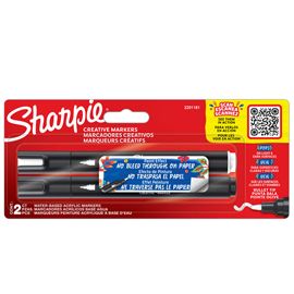 Astuccio 2 marcatori acrilici punta tonda bianco/nero Sharpie