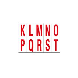 Foglio con 10 lettere autoadesive da K a T rosso/bianco 70x124mm