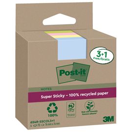 Cf. 3+1pz blocco 70fg Post-it®SuperSticky Green 76x76mm 654R-SSCOL3+1 pastello